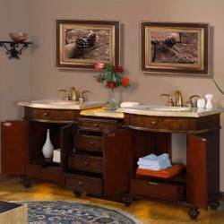 Silkroad Exclusive 84 inch Travertine Double Vanity with LED Lighted