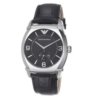 Emporio Armani Mens Classic Black Dial Black Leather Strap Watch