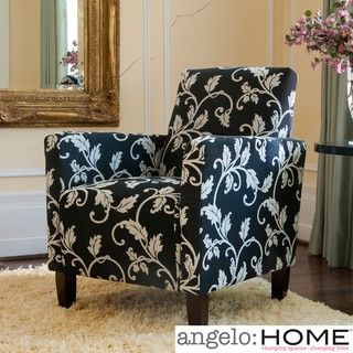 angeloHOME Sutton Accent Arm Chair Charcoal Black and White Vine