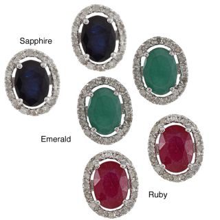 Miadora Sterling Silver Created Ruby and Diamond Earrings (I J, I2 I3)