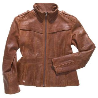 Marc New York Womens Petite Cognac Leather Jacket