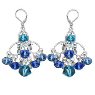 Silvertone Blue Stone Chandelier Earrings