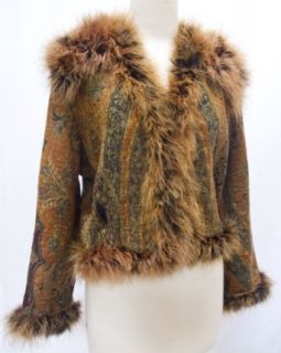 Desiree Paisley Boiled Wool Jacket with Faux Fur Trim