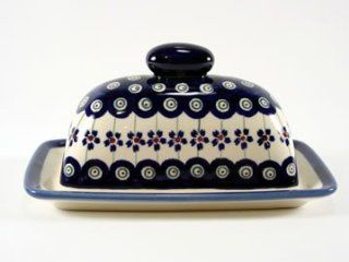 Polish Pottery Butter Dish Floral Peacock z1377 166a