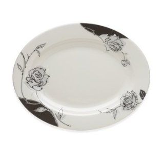 Mikasa Urban Rose 14 Inch Oval Platter, Black and White