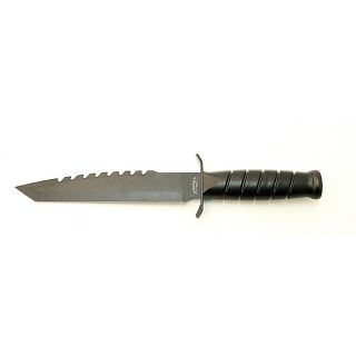 Black Serrated blade Hunting Knife with Nylon Handle and Sheath Today