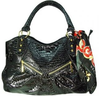 Vecceli Italy Crocodile Skin Embossed Black Handbag