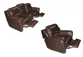 Chocolate Reclining Leather Sofa and Reclining Chair Set