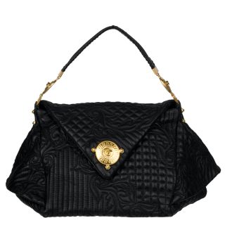 Versace Black Embroidered Leather Shoulder Bag