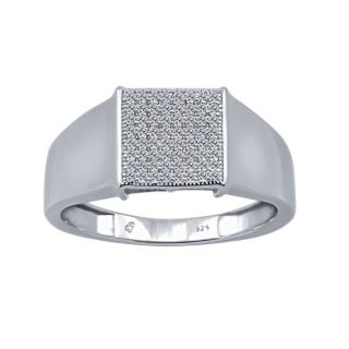 Mens Sterling Silver and 1/4 Ct Diamond Ring (9.5 mm)
