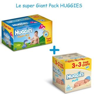 HUGGIES Super Dry Super Giant BoxT4+lingettes Pure   Achat / Vente