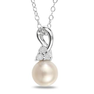 Miadora Silver White Freshwater Pearl and Diamond Necklace (H I, I2 I3