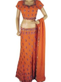 Bollywood Orange Skirt Lehenga Cocktail Evening Dress