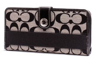 Signature Stripe Zip Around Long Wallet Bag 45798 Black White Shoes