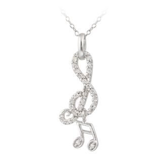 Sterling Silver Cubic Zirconia Musical Note Necklace