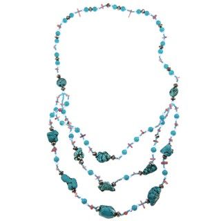 Pearlz Ocean Faux Turquoise and Howlite 3 Row Bib Necklace
