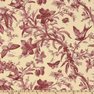 54 Wide P Kaufmann Aviary Toile Crimson/Khaki Fabric By