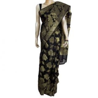 Sari Indian Costume Silk And Cotton Mix Black Summer Dress