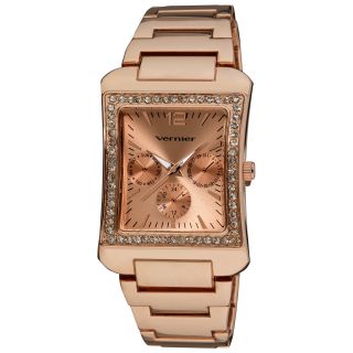 Vernier Womens Rose Tone Sparkle Rectangle Chrono look Watch Today $