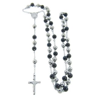 Eternally Haute Two tone Stainless Steel Rosary 8 mm Bead Necklace