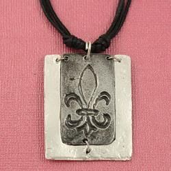 Handcrafted Pewter Silvertone Fleur de lis Cord Necklace And Earrings