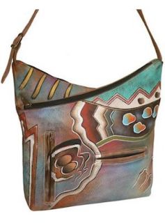 Anuschka Leather HAND PAINTED Hobo V Top Bag 357AT Womens