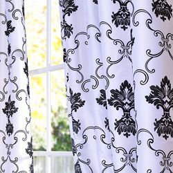 Fiori White And Black Faux Silk 120 inch Curtain Panel