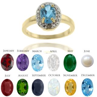 Gem Jolie Gold Overlay Gemstone/ Pearl and Diamond Ring (7 mm