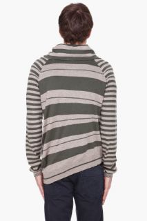Alexander McQueen Green And Taupe Striped Cardigan for men