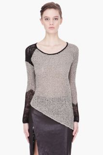 Helmut Lang Grey Flecked Asymmetric Combo Sweater for women
