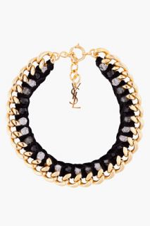Yves Saint Laurent Black And Gold Velvette Chain Necklace for women