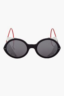 Thom Browne Navy & Red Leather Trimmed Round Mirror Sunglasses for men