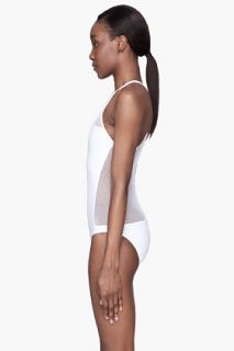 T By Alexander Wang White Mesh Combo One Piece Zip Up Swimsuit for women