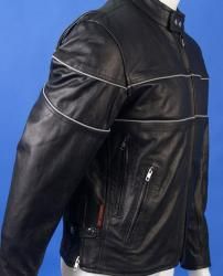 Leather Mens Reflective Piping Mortorcycle Jacket