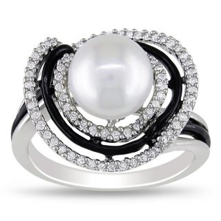Miadora Sterling Silver 1/4ct TDW Diamond and FW Pearl Ring (G H, I2
