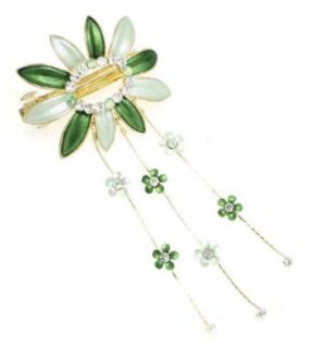 Green Sunflower Daisies Barrette Hair Clip with Dangles