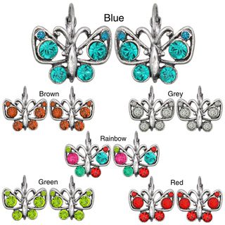 Kate Marie Silvertone Cubic Zirconia Butterfly Design Earrings