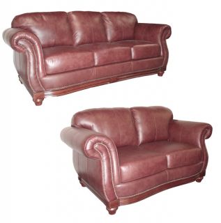 Cinnamon Leather Sofa and Loveseat