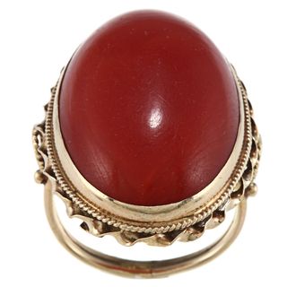 14k Yellow Gold Giant Coral Cabochon Cocktail Estate Ring