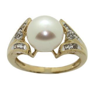Gold over Silver White FW Pearl and Created White Sapphire Ring (9.4