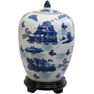Porcelain 12 inch Blue and White Landscape Vase Jar (China) Today: $63