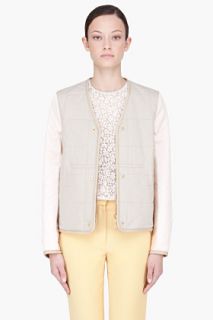 Chloe Taupe Quilted Sleeve Bomber Jacket for women