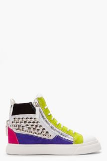 Giuseppe Zanotti White Multicolor Studded London Sneakers for women