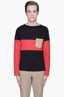 Marni Navy And Red Colorblocked Pocket Shirt for men