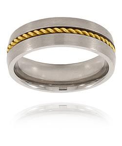 Brushed Titanium Goldplated Cable Inlay Ring