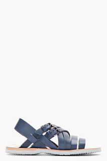 Alexander McQueen Navy Leather Minnesota Vibram Sandals for men
