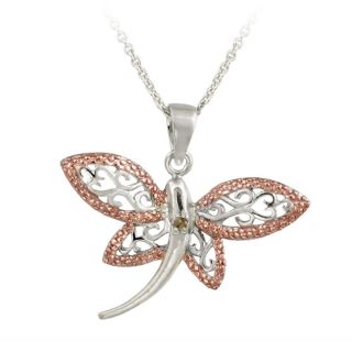 DB Designs Rose Gold over Silver Champagne Diamond Filigree Dragonfly
