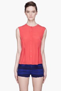See by Chloé Red Side Dart Button Up Silk Blouse for women