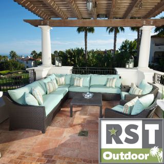 RST Outdoor Bliss 9 Piece Corner Sectional Sofa and Club Chairs Patio