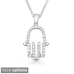 Sterling Silver Cubic Zirconia Outlined Hamsa Necklace Today $34.19